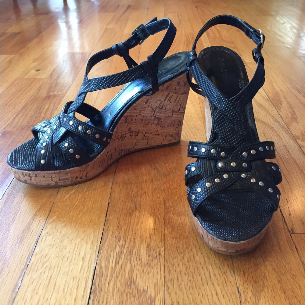 Enzo Angiolini Black Cork Wedges